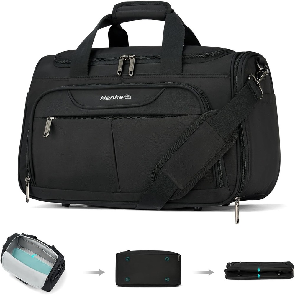 Hanke Underseat Carry On Travel Bag 16.5x10.2x8.2in Black Foldable‎ Lightweight